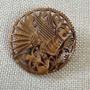 Vintage Hand-Carved Olive Wooden Dove Artisan Bethlehem Region Brooch